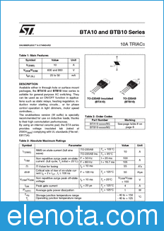 STMicroelectronics BTA10 datasheet