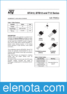 STMicroelectronics BTA12 datasheet
