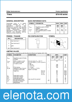 Philips BTA140 datasheet