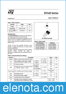STMicroelectronics BTA20 datasheet