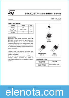 STMicroelectronics BTA40 datasheet