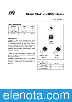 STMicroelectronics BTA40 datasheet