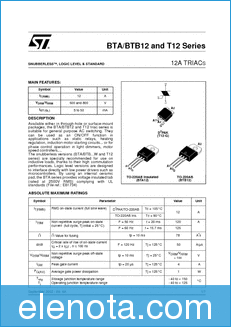 STMicroelectronics BTA/BTB12 datasheet