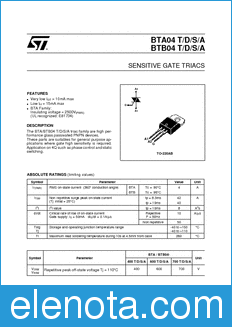 STMicroelectronics BTB04-600S datasheet