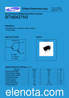 Cystech Electonics BTN6427N3 datasheet