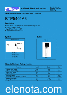 Cystech Electonics BTP5401A3 datasheet