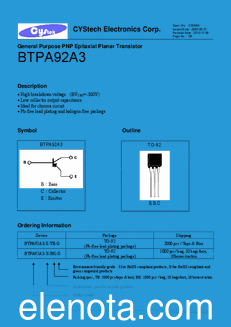 Cystech Electonics BTPA92A3 datasheet
