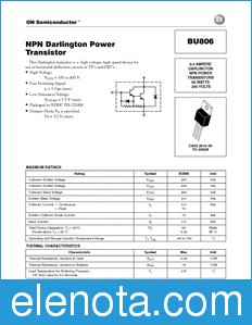 ON Semiconductor BU806 datasheet