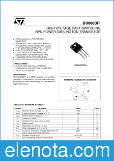 STMicroelectronics BU808DFI datasheet