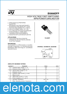 STMicroelectronics BU808DFP datasheet