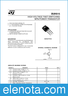 STMicroelectronics BUH515 datasheet