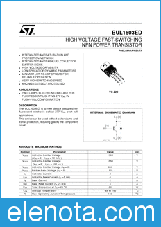 STMicroelectronics BUL1603ED datasheet