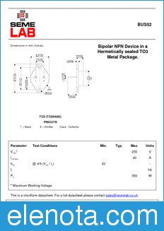 Semelab BUS52 datasheet
