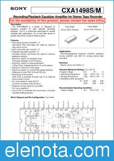 Sony Semiconductor CXA1498S/M datasheet
