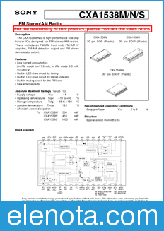 Sony Semiconductor CXA1538M/N/S datasheet