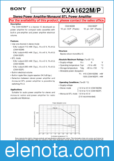 Sony Semiconductor CXA1622M/P datasheet