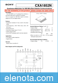 Sony CXA1852N datasheet