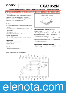 Sony Semiconductor CXA1852N datasheet