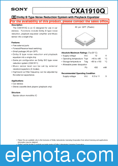 Sony Semiconductor CXA1910Q datasheet