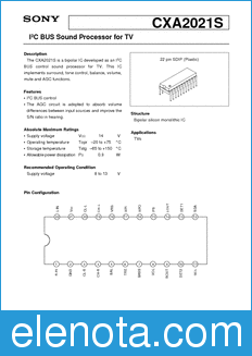 Sony Semiconductor CXA2021S datasheet