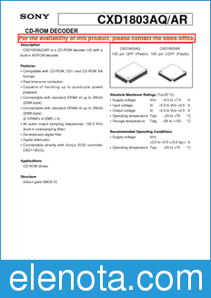 Sony Semiconductor CXD1803AQ/AR datasheet