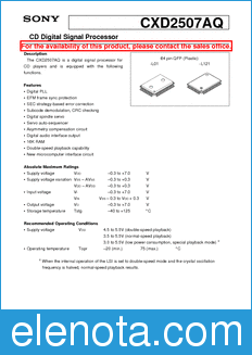 Sony Semiconductor CXD2507AQ datasheet