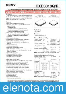 Sony Semiconductor CXD3018Q/R datasheet
