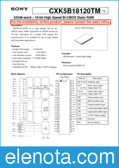 Sony Semiconductor CXK5B18120TM-12 datasheet