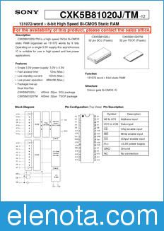 Sony Semiconductor CXK5B81020J datasheet