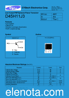 Cystech Electonics D45H11J3 datasheet