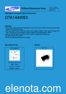 Cystech Electonics DTA144WS3 datasheet
