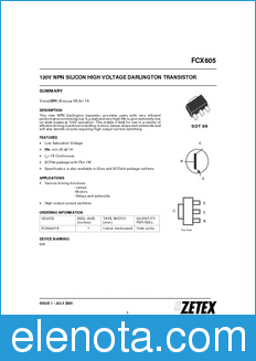 Zetex FCX605 datasheet