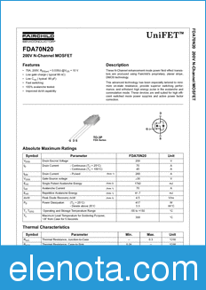 Fairchild FDA70N20 datasheet