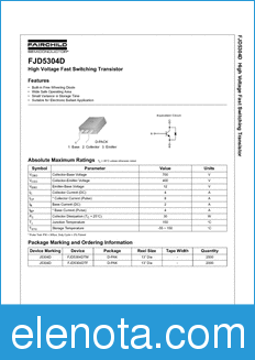 Fairchild FJD5304D datasheet