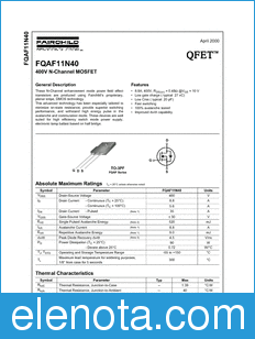Fairchild FQAF11N40 datasheet