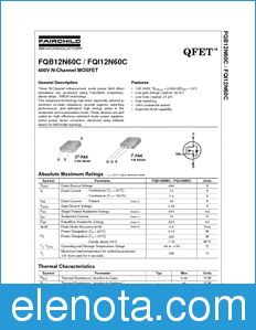 Fairchild FQB12N60C datasheet