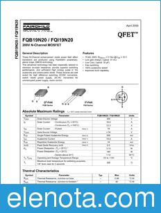 Fairchild FQB19N20 datasheet