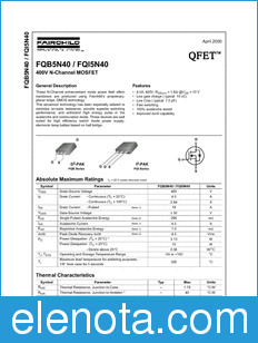 Fairchild FQB5N40 datasheet