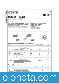Fairchild FQB5N60 datasheet