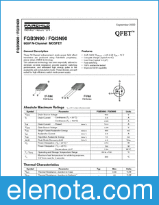 Fairchild FQI3N90 datasheet