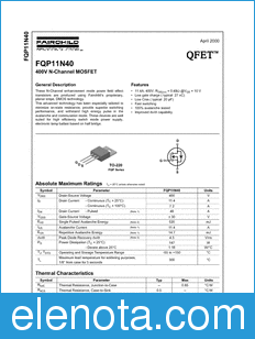 Fairchild FQP11N40 datasheet
