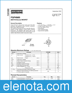 Fairchild FQP4N80 datasheet