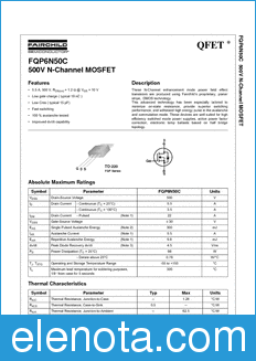 Fairchild FQP6N50C datasheet
