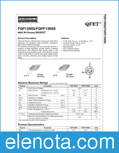 Fairchild FQPF13N50 datasheet
