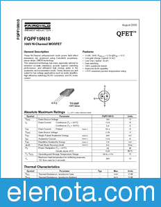 Fairchild FQPF19N10 datasheet