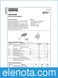 Fairchild FQPF5N20 datasheet