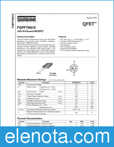 Fairchild FQPF70N10 datasheet