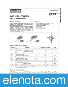 Fairchild FQU1P50 datasheet
