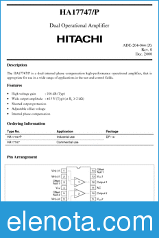 Hitachi HA17747P datasheet