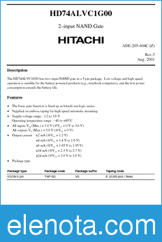Hitachi HD74ALVC1G00 datasheet